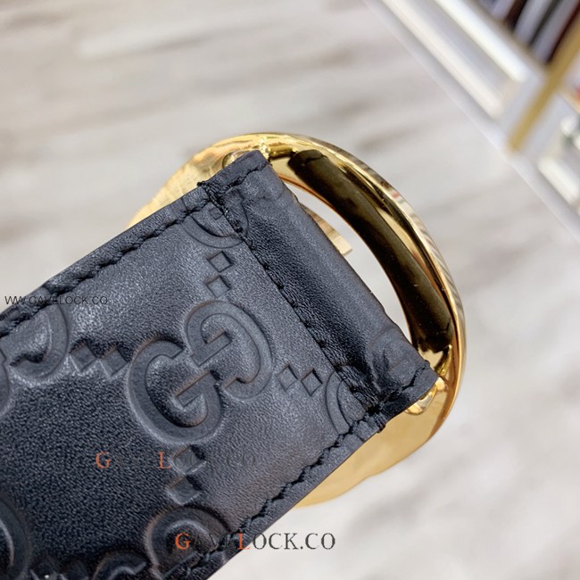 Gucci Classic Men's Leather Belt Brass GG Buckle w Box